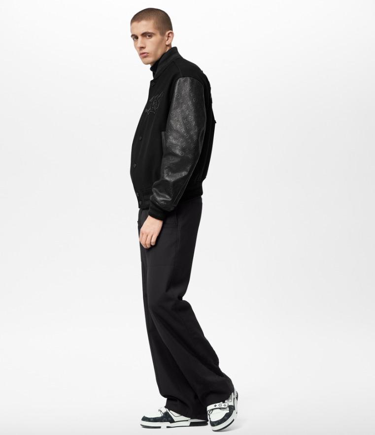 Louis Vuitton モノグラム レザー＆ウールジャケット 黒 1AA7EJ
