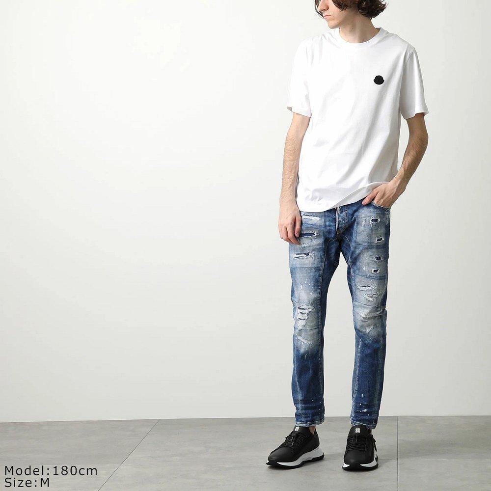 モンクレール後払い マットブラック 半袖 Tシャツ メンズ コットン ロゴ クルーネック 8C00059 8390Y