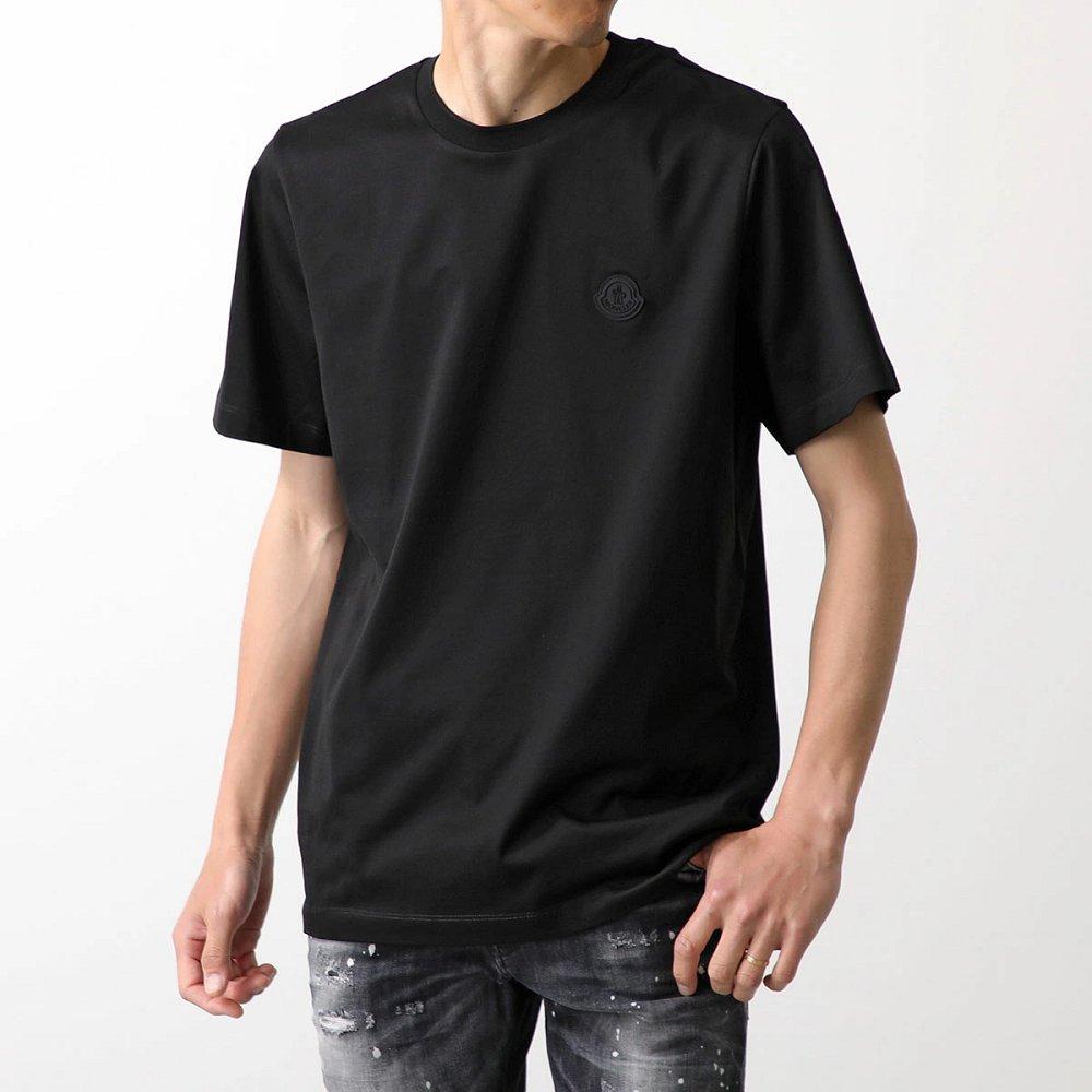 モンクレール後払い マットブラック 半袖 Tシャツ メンズ コットン ロゴ クルーネック 8C00059 8390Y