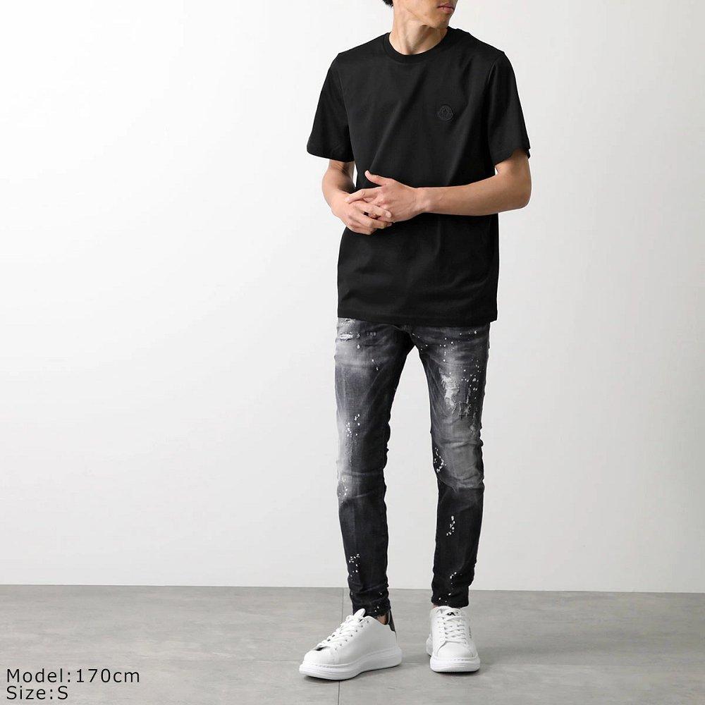モンクレール後払い マットブラック 半袖 Tシャツ メンズ コットン ロゴ クルーネック 8C00059 8390Y