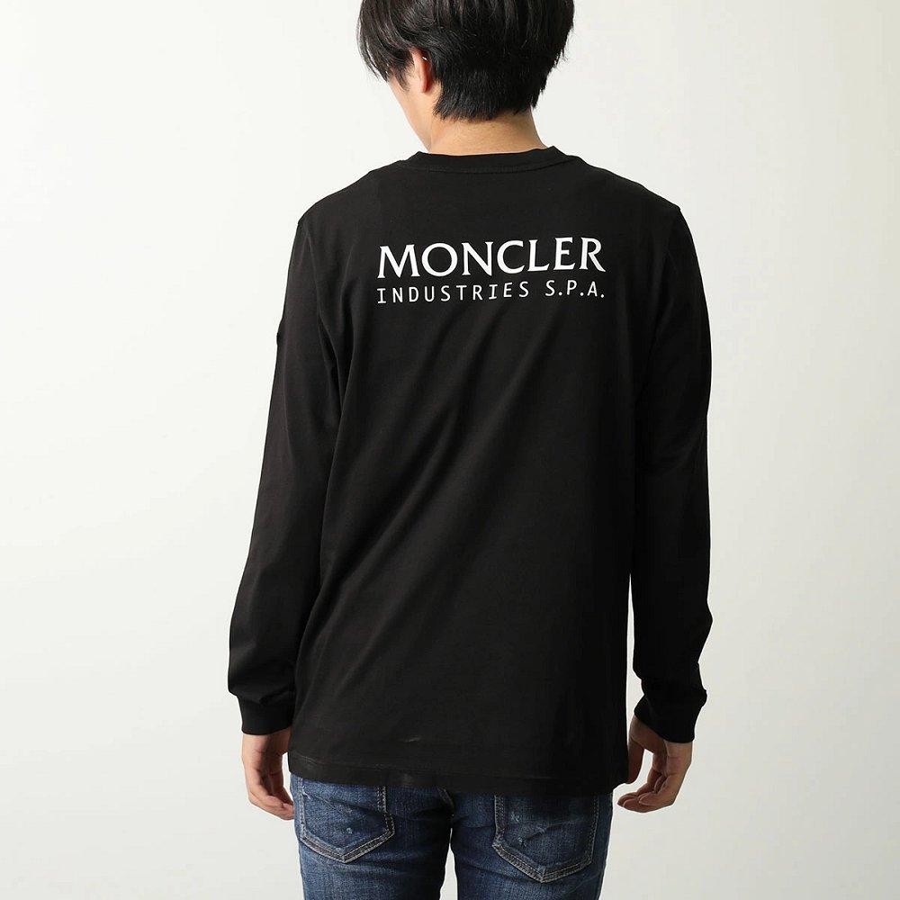 モンクレール マットブラック Tシャツ メンズ 長袖 ロンT カットソー ロゴT コットン クルーネック 8D00005 89A17