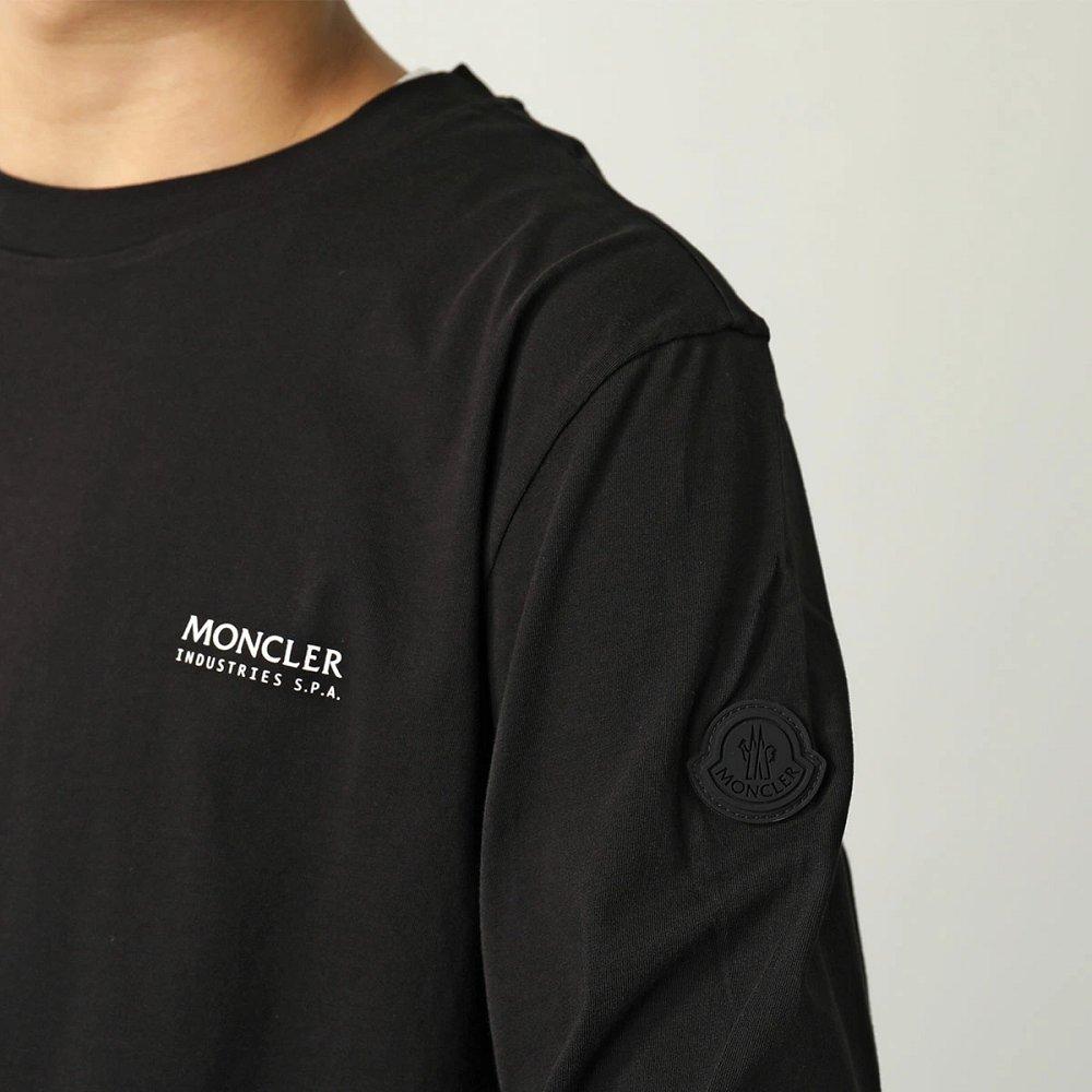 モンクレール マットブラック Tシャツ メンズ 長袖 ロンT カットソー ロゴT コットン クルーネック 8D00005 89A17
