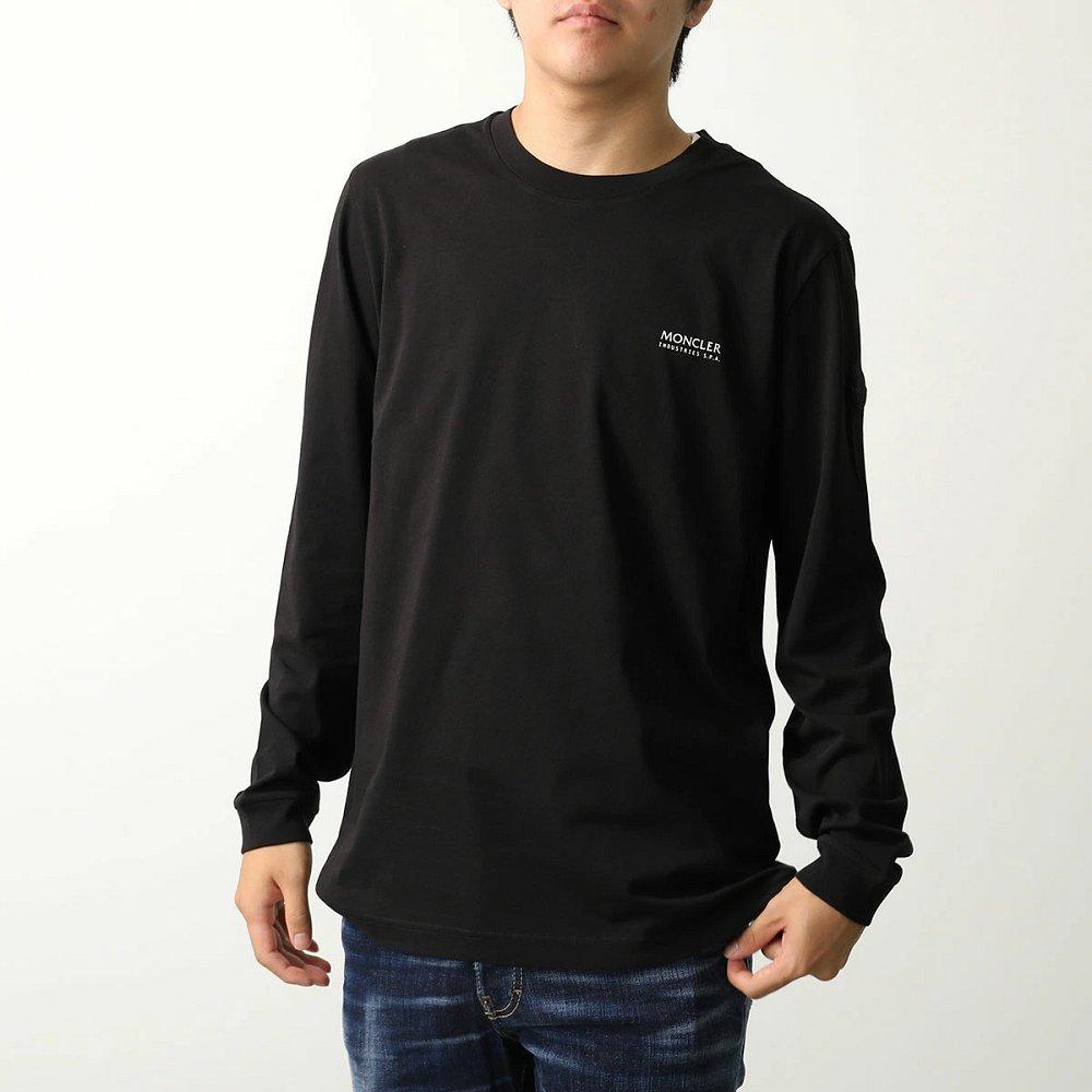 モンクレール マットブラック Tシャツ メンズ 長袖 ロンT カットソー ロゴT コットン クルーネック 8D00005 89A17