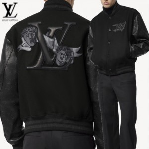 Louis Vuitton モノグラム レザー＆ウールジャケット 黒 1AA7EJ