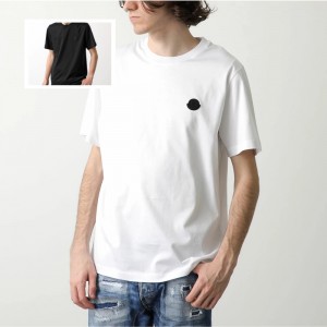モンクレール後払い マットブラック 半袖 Tシャツ メンズ コットン ロゴ クルーネック 8C00059 8390Y