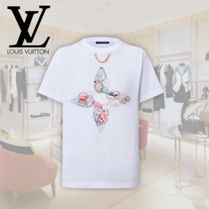 ルイヴィトン トラベルスタンプ フラワー Tシャツ レディース 1AGDCS