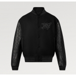 Louis Vuitton モノグラム レザー＆ウールジャケット 黒 1AA7EJ