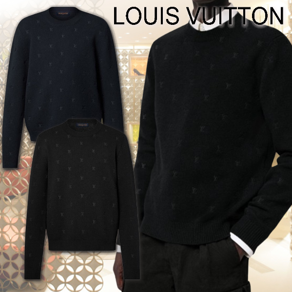 LOUIS VUITTON シンプル 長袖トップス ネイビー 黒  1AGHUB 1AFIXF