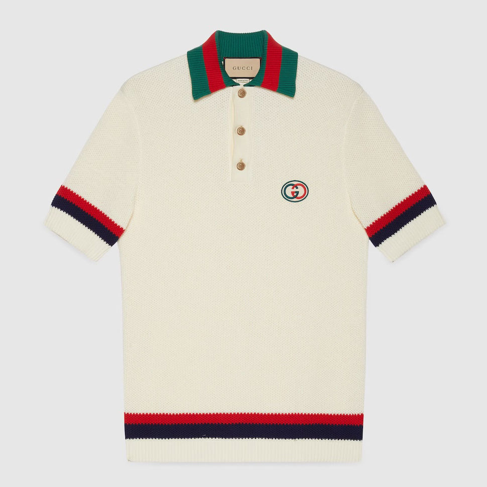 グッチ ウェブ ストライプ ニット ポロTシャツ アイボリー 739954 XKC9O 9275