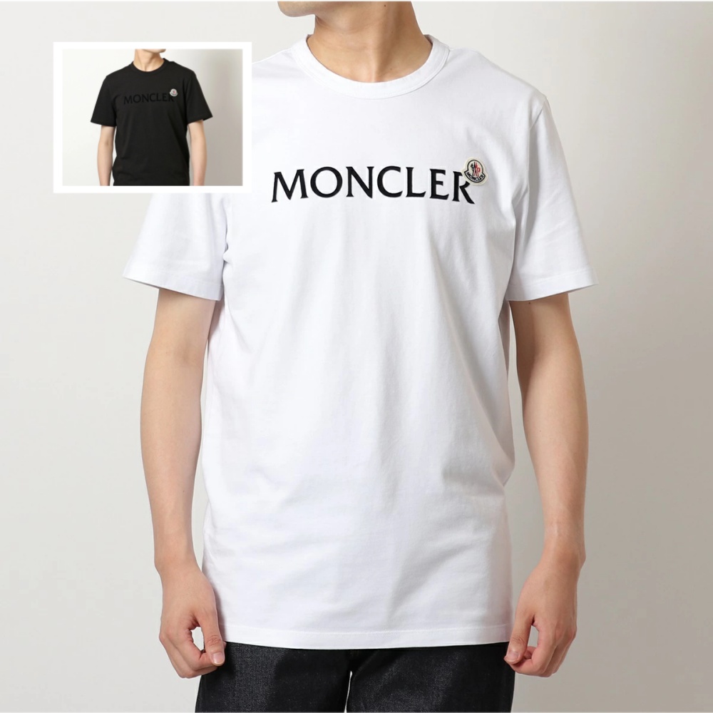 モンクレール Tシャツ メンズ クルーネック 半袖 カットソー フロッキープリント ロゴT アイコンパッチ  8C00057 8390T