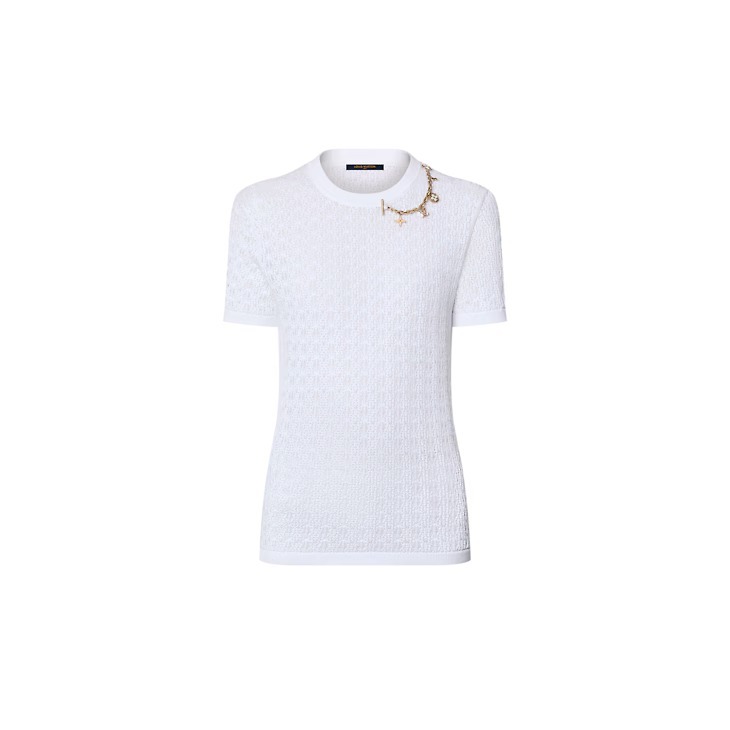 ルイヴィトン レースニットチャームTシャツ　LV イニシャル 1AFZLA