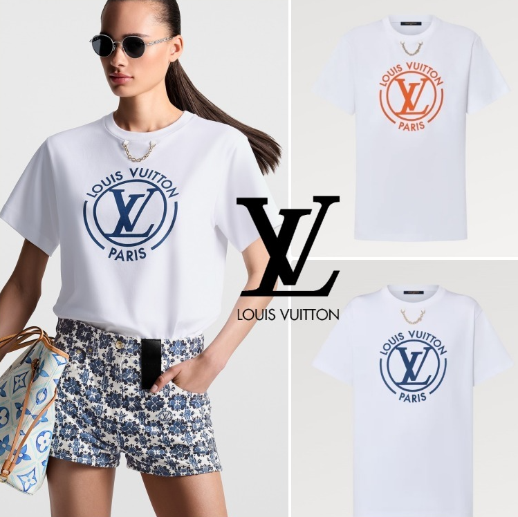 ルイヴィトン 半袖 トップス フロック LV Tシャツ 白 1AFTU5 1AFTTY