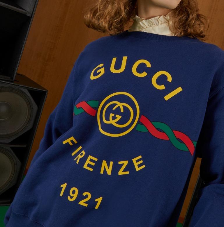 グッチ FIRENZE 1921 スウェットシャツ ブルー ロゴ 626990 XJD7O 4409