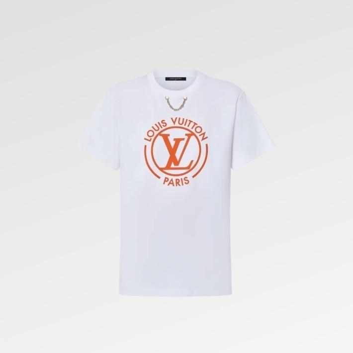ルイヴィトン 半袖 トップス フロック LV Tシャツ 白 1AFTU5 1AFTTY