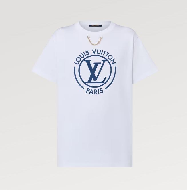 ルイヴィトン 半袖 トップス フロック LV Tシャツ 白 1AFTU5 1AFTTY