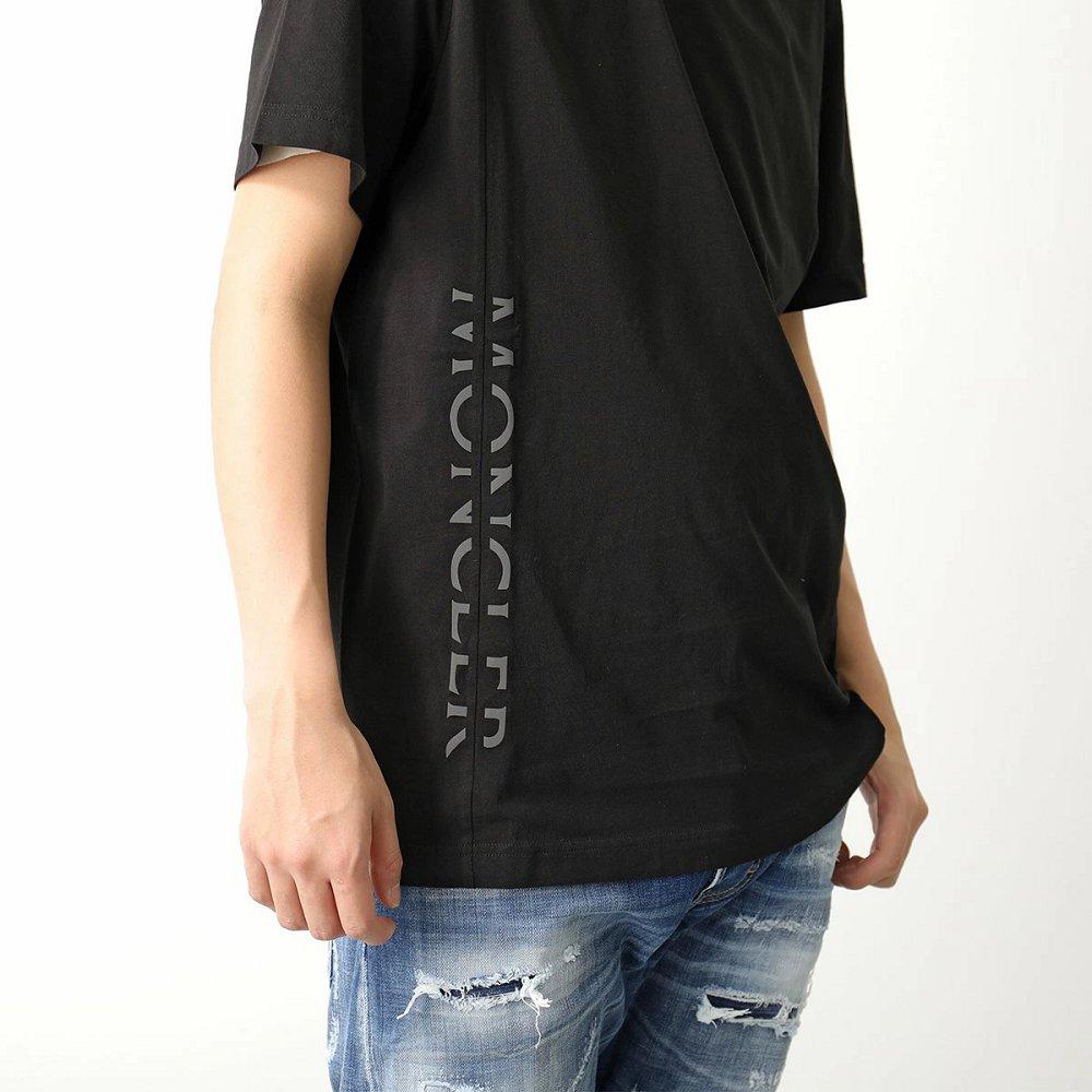 モンクレール マットブラック 半袖Tシャツ メンズ ロゴT アイコンパッチ クルーネック 8C00036 829H8