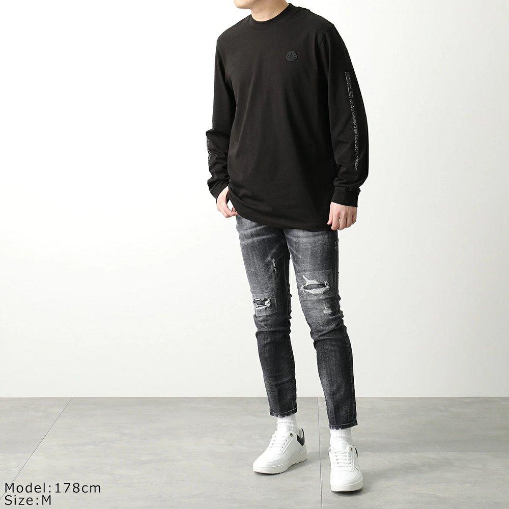 モンクレール マットブラック 長袖Tシャツ メンズ ロンT コットン ロゴ 立体ロゴ クルーネック 8D00004 8390T 999