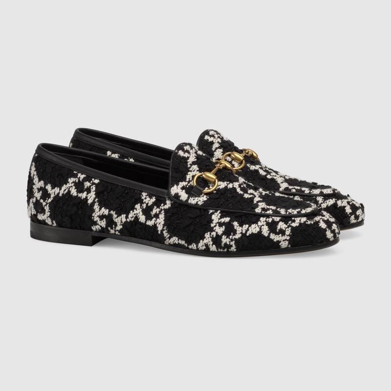 GUCCI Jordaan ホースビット付 レザー GGツイードローファー 431467 HS710 1192