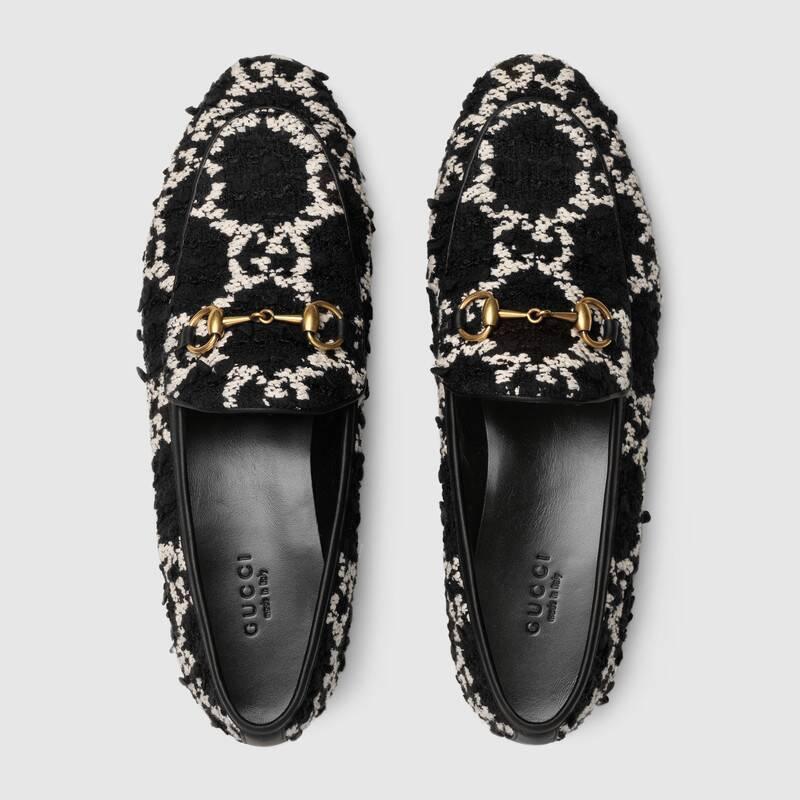 GUCCI Jordaan ホースビット付 レザー GGツイードローファー 431467 HS710 1192