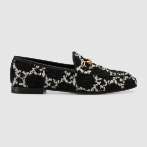 GUCCI Jordaan ホースビット付 レザー GGツイードローファー 431467 HS710 1192