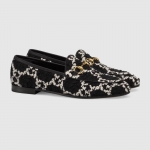 GUCCI Jordaan ホースビット付 レザー GGツイードローファー 431467 HS710 1192