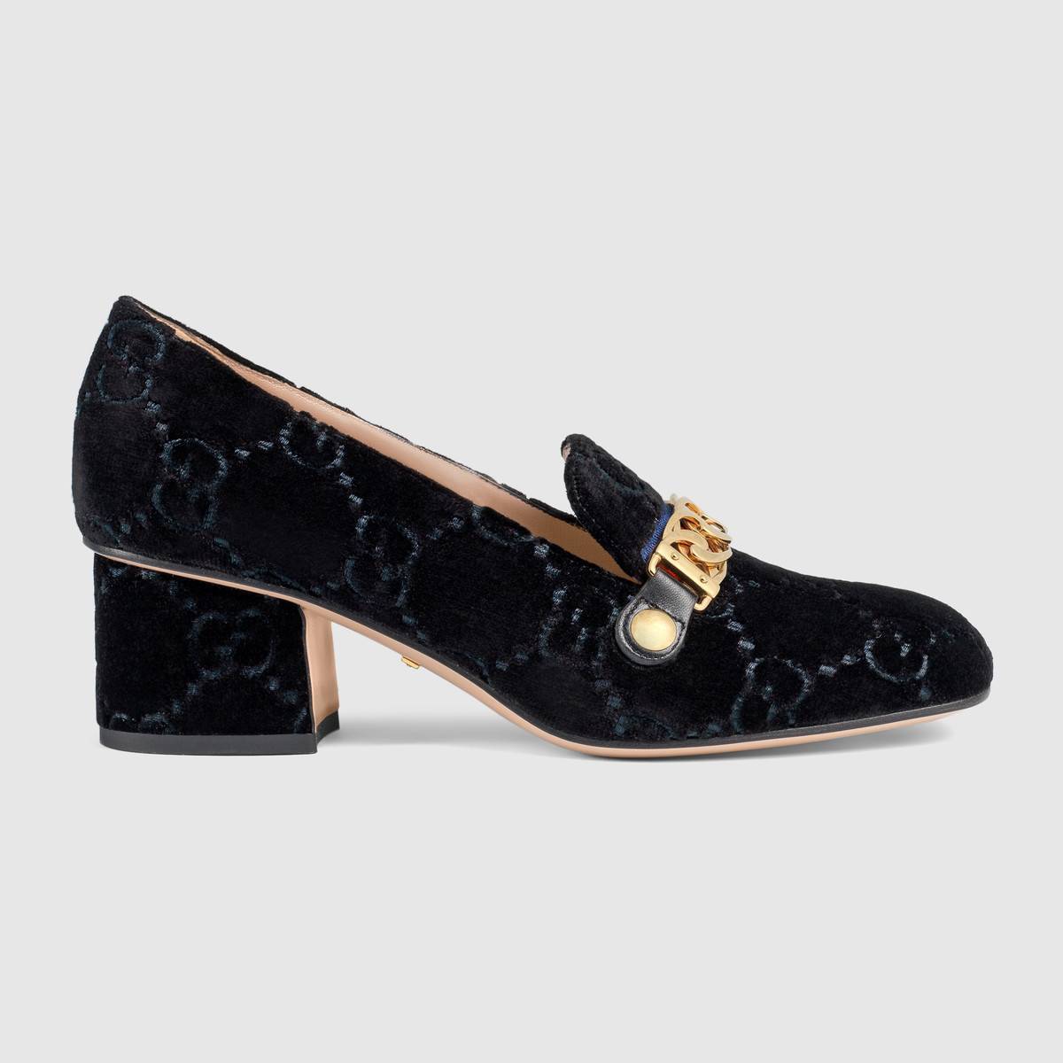 GUCCI シルビィGGウェブベルベット ミッドヒールローファー 525082 9TI10 1071