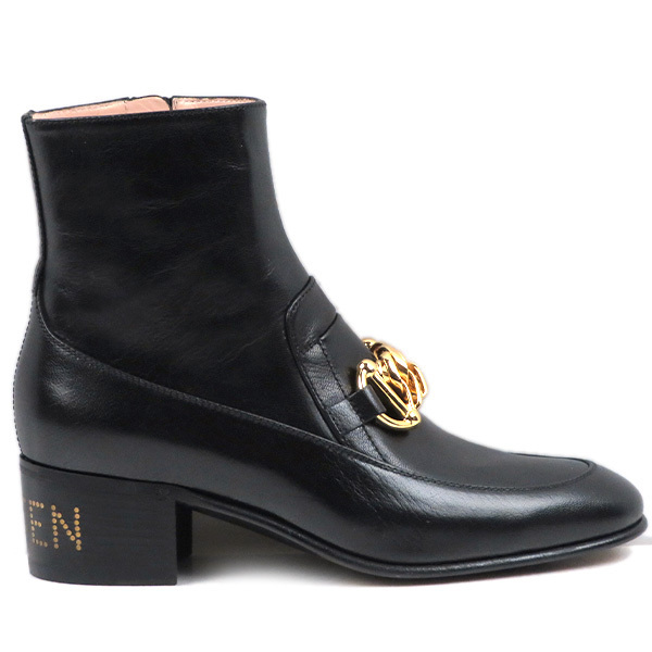 GUCCI レザー ホースビット チェーン ブーツ ショートブーツ 592519 D3V00 1000