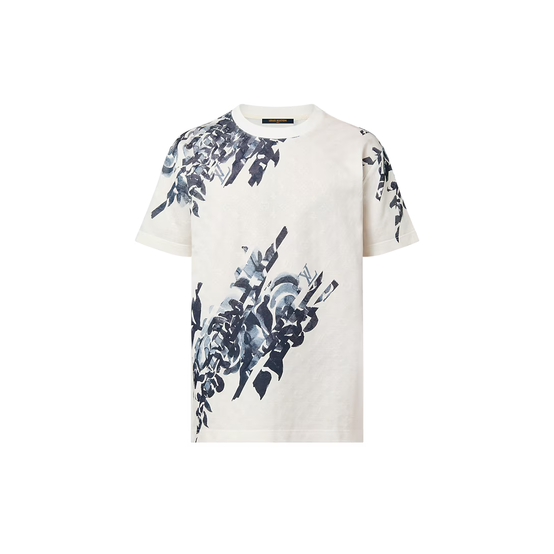 LOUIS VUITTON コットン ピケ Tシャツ 白 ブルー 半袖 トップス 1AFAYG