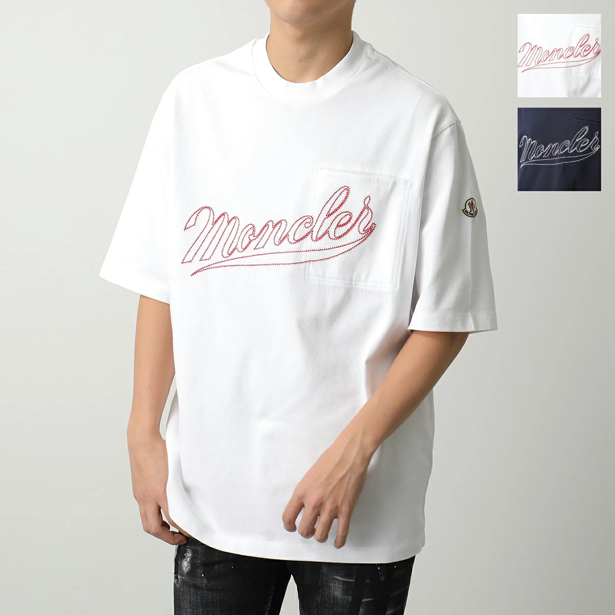 モンクレール 半袖 Tシャツ メンズ カットソー ロゴT 刺繍 胸ポケット コットン クルーネック 8C00005 899H5
