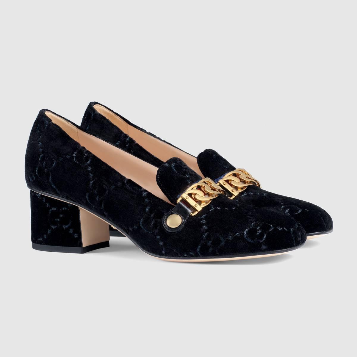GUCCI シルビィGGウェブベルベット ミッドヒールローファー 525082 9TI10 1071