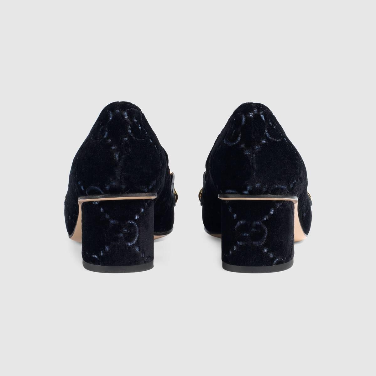 GUCCI シルビィGGウェブベルベット ミッドヒールローファー 525082 9TI10 1071