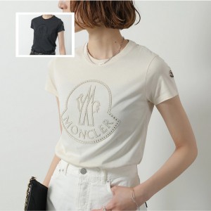 モンクレール キッズ Tシャツ レディース ガールズ 半袖 カットソー コットン クルーネック クリスタル装飾 ロゴ  8C00012 83907