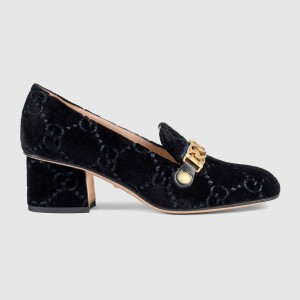 GUCCI シルビィGGウェブベルベット ミッドヒールローファー 525082 9TI10 1071