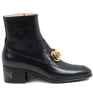 GUCCI レザー ホースビット チェーン ブーツ ショートブーツ 592519 D3V00 1000