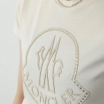 モンクレール キッズ Tシャツ レディース ガールズ 半袖 カットソー コットン クルーネック クリスタル装飾 ロゴ  8C00012 83907