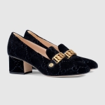 GUCCI シルビィGGウェブベルベット ミッドヒールローファー 525082 9TI10 1071