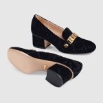 GUCCI シルビィGGウェブベルベット ミッドヒールローファー 525082 9TI10 1071
