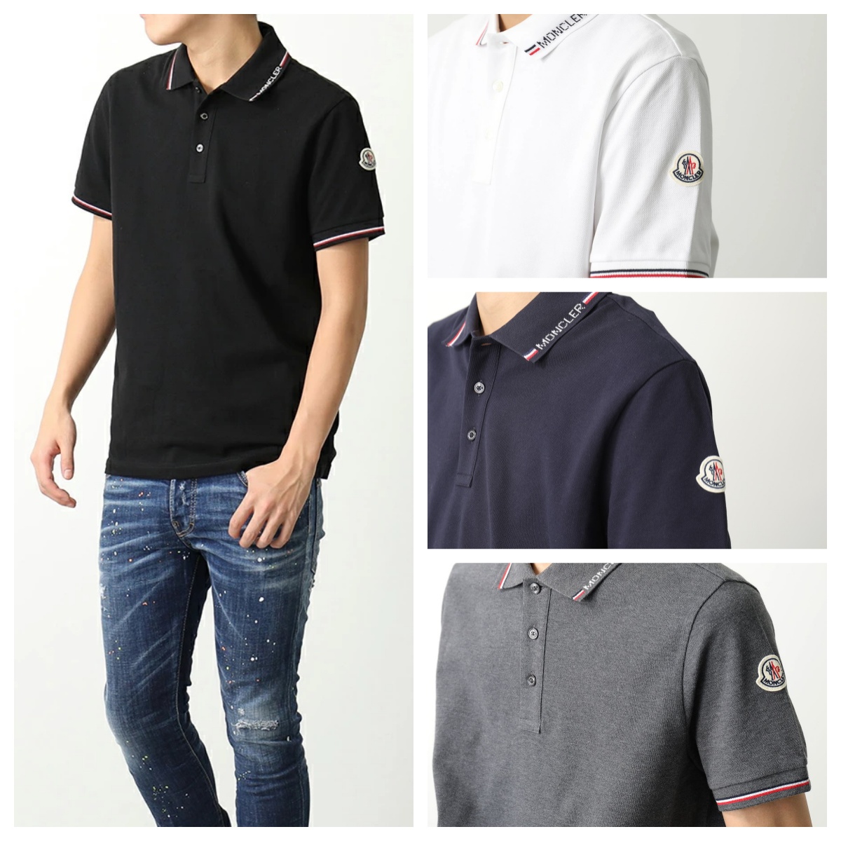 モンクレール ポロシャツ SS POLO メンズ 半袖 アイコンパッチ 鹿の子 ロゴ トリコロールライン 8A00012 84556