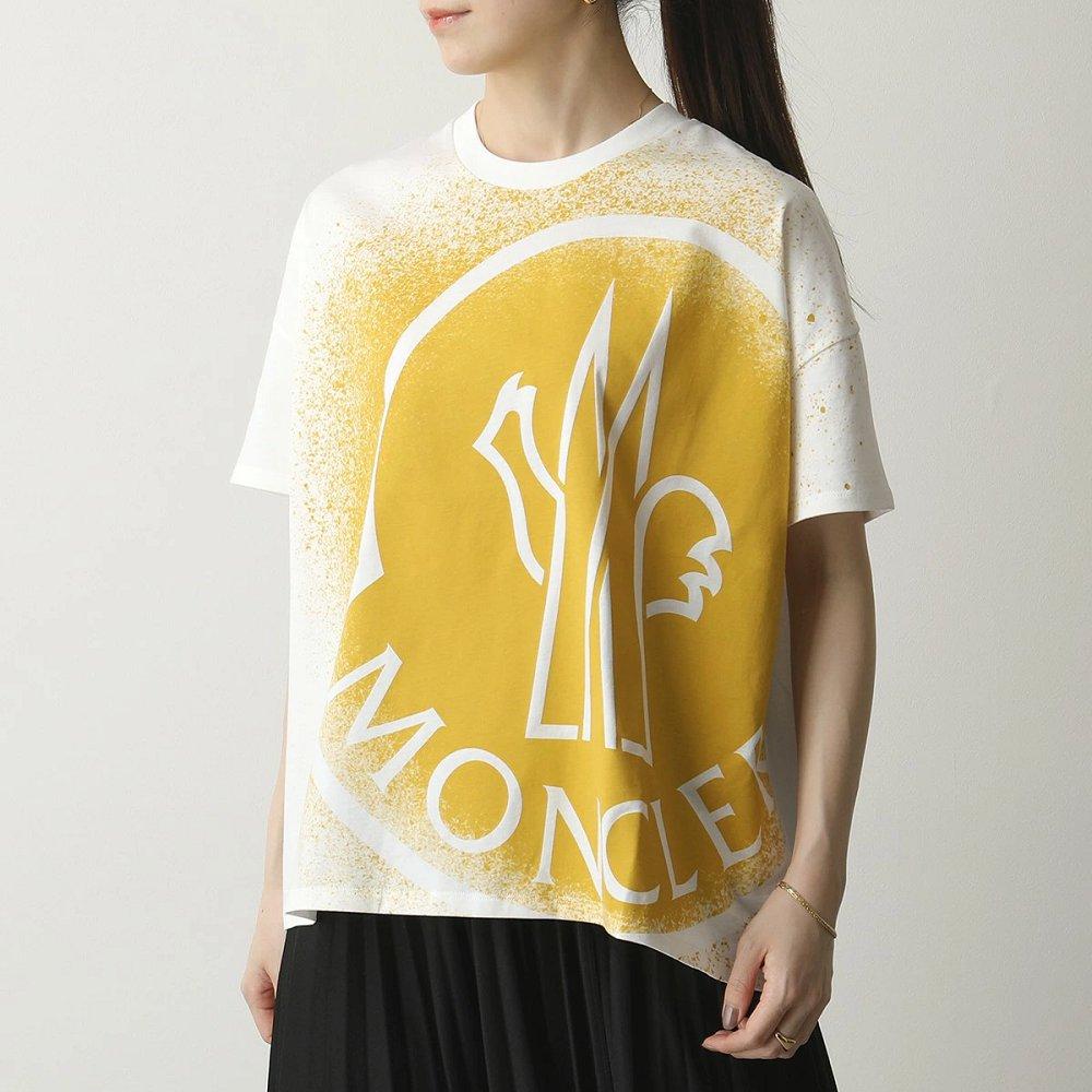 モンクレール Tシャツ 半袖 カットソー ロゴ コットン ペイントデザイン クルーネック レディース 8C7B310 829FB