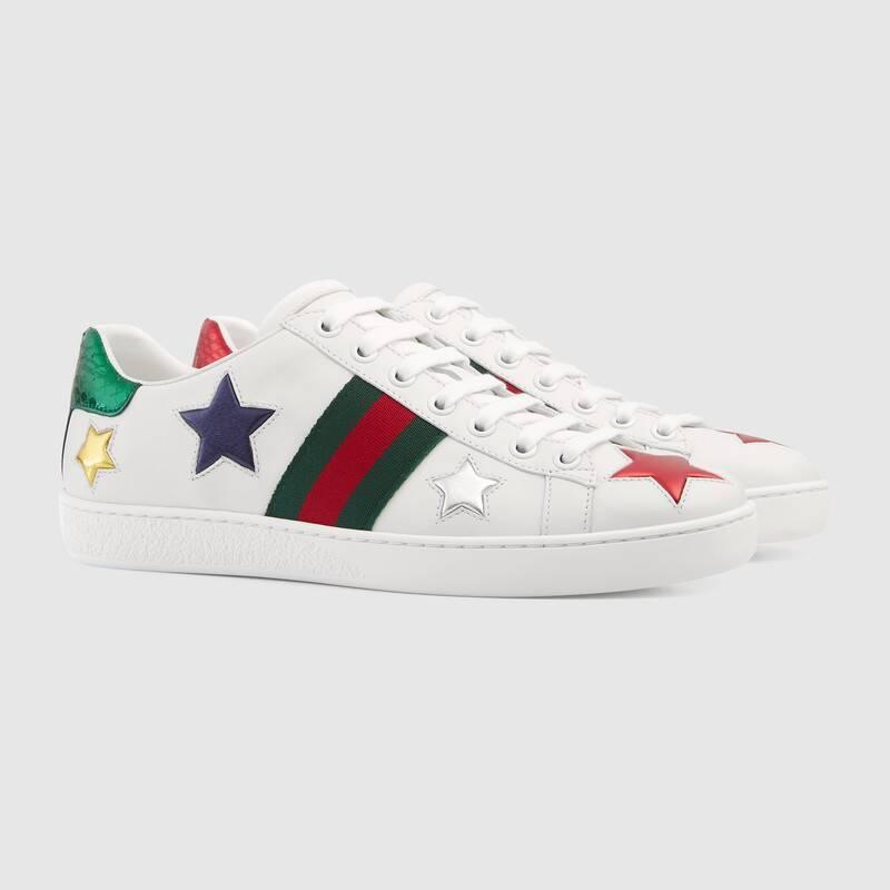 GUCCI スター ハートエンブロイダリー付き レザースニーカー 454562 DOP50 9076