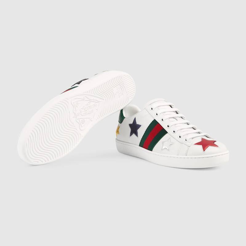 GUCCI スター ハートエンブロイダリー付き レザースニーカー 454562 DOP50 9076