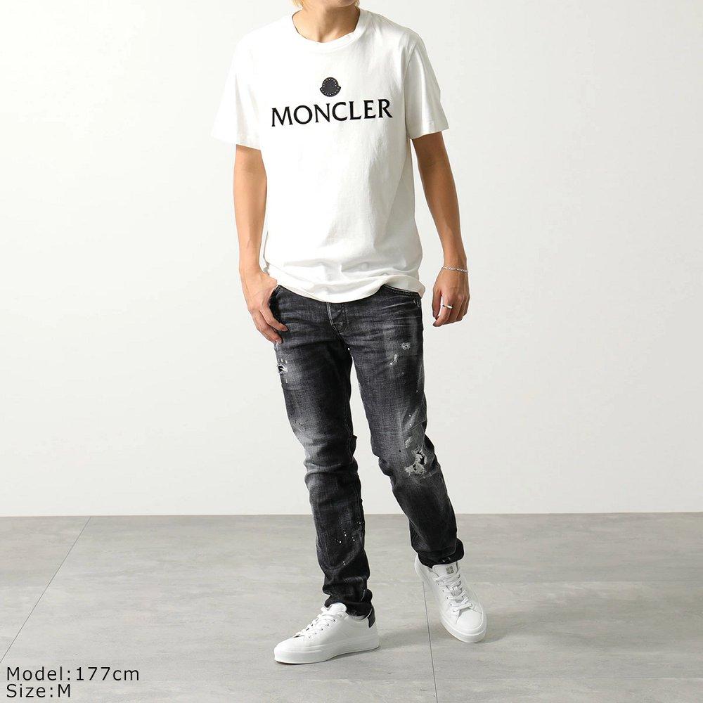 モンクレールTシャツ メンズ コットン フロックプリント スタッドパッチ クルーネック ロゴ 8C00007 8390T