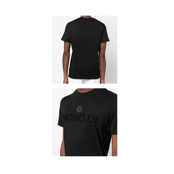 モンクレールTシャツ メンズ コットン フロックプリント スタッドパッチ クルーネック ロゴ 8C00007 8390T