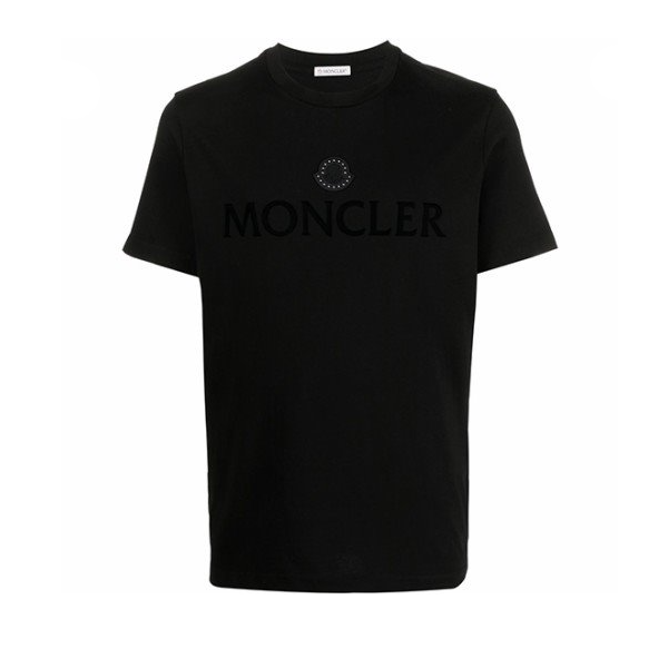 モンクレールTシャツ メンズ コットン フロックプリント スタッドパッチ クルーネック ロゴ 8C00007 8390T