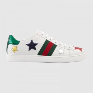 GUCCI スター ハートエンブロイダリー付き レザースニーカー 454562 DOP50 9076