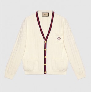 グッチ ウェブ ストライプ付き コットン Vネックカーディガン 654984 XKBUR 9182