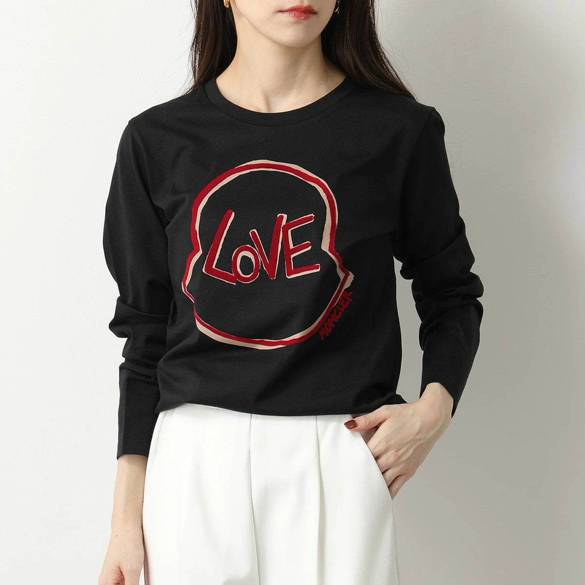 モンクレール Tシャツ レディース 長袖 フロッキープリント ロゴT ロンT カットソー クルーネック コットン 8D00005 829FB 999