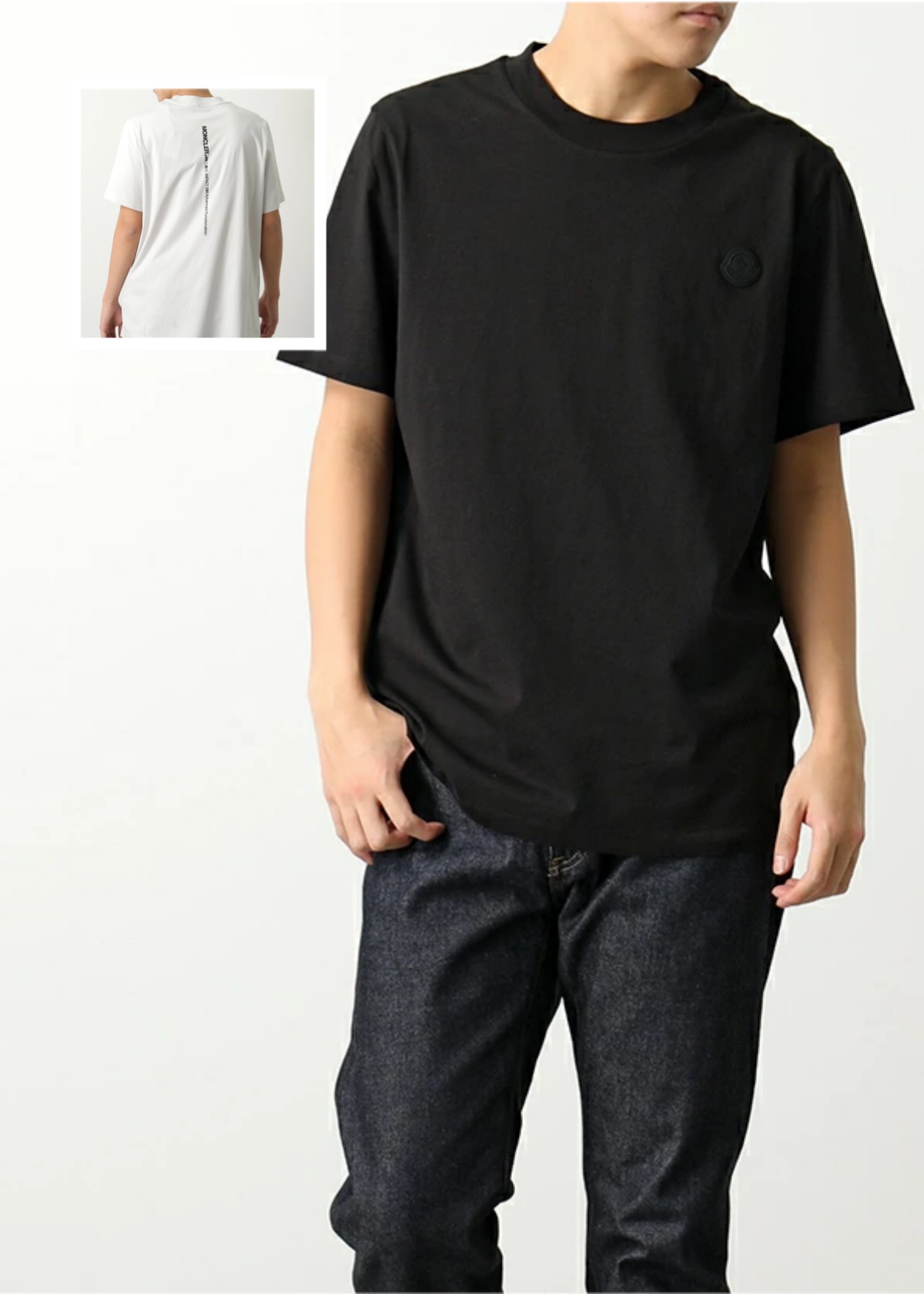 モンクレール マットブラック 半袖 Tシャツ 8C00007 829H8 メンズ カットソー クルーネック コットン ラバーロゴパッチ ロゴT