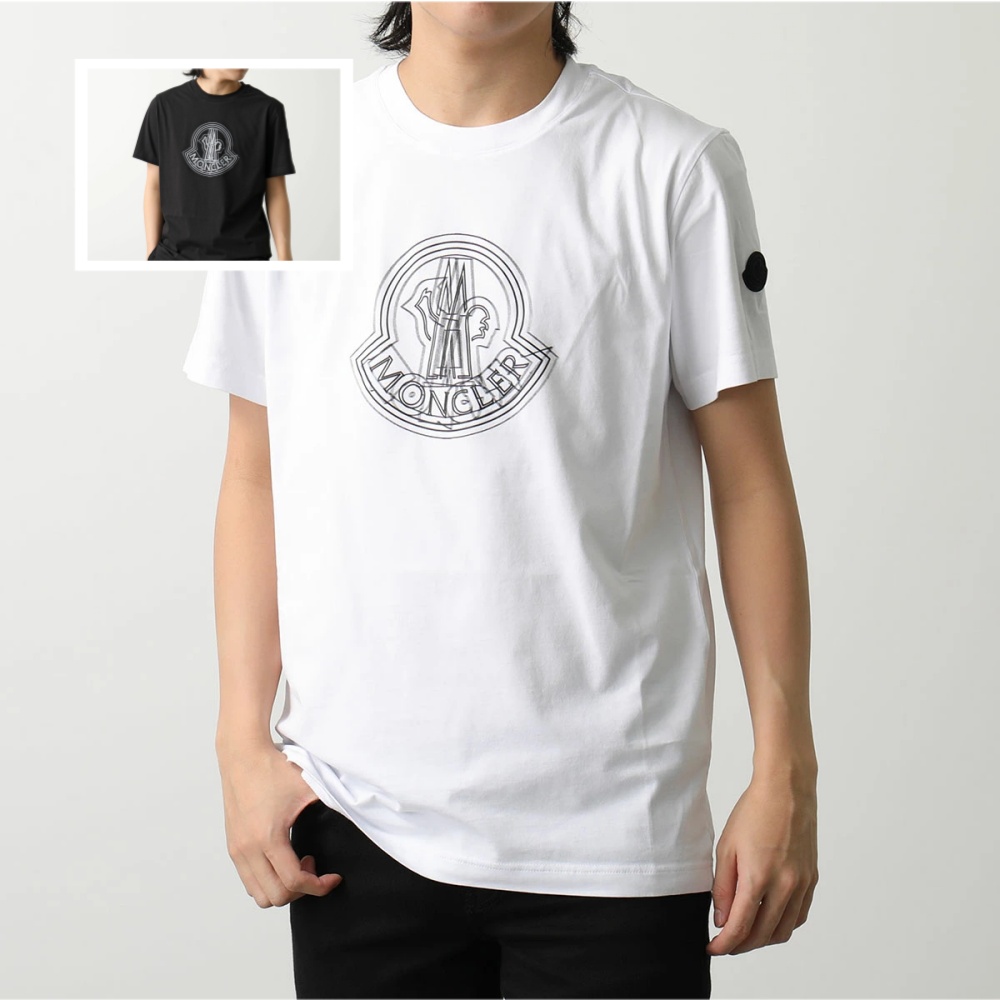 モンクレール マットブラック 半袖 Tシャツ メンズ コットン ロゴ クルーネック 8C00028 89A17