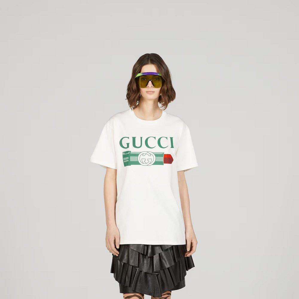 GUCCI リップスティック プリント コットン Tシャツ 17422 XJFHT 9095